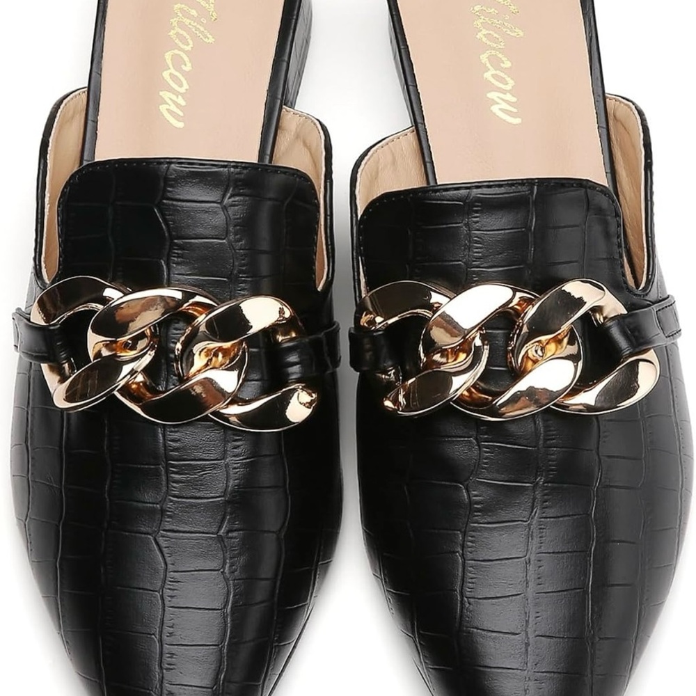 NWOT Tilocow Metal Chain Decor Mules Heels for Women Size 7
